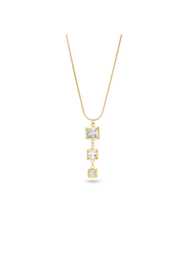 بالموناس 18K Gold Tone Plated Trio Square Drop Lariat Necklace For Women - Waterproof & Anti-Tarnish
