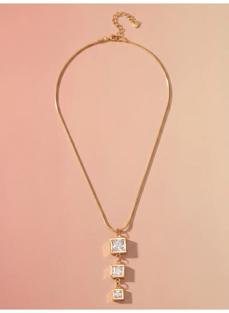 Palmonas  18K Gold Tone Plated Trio Square Drop Lariat Necklace For Women - Waterproof & Anti-Tarnish for Women | Best Price UAE