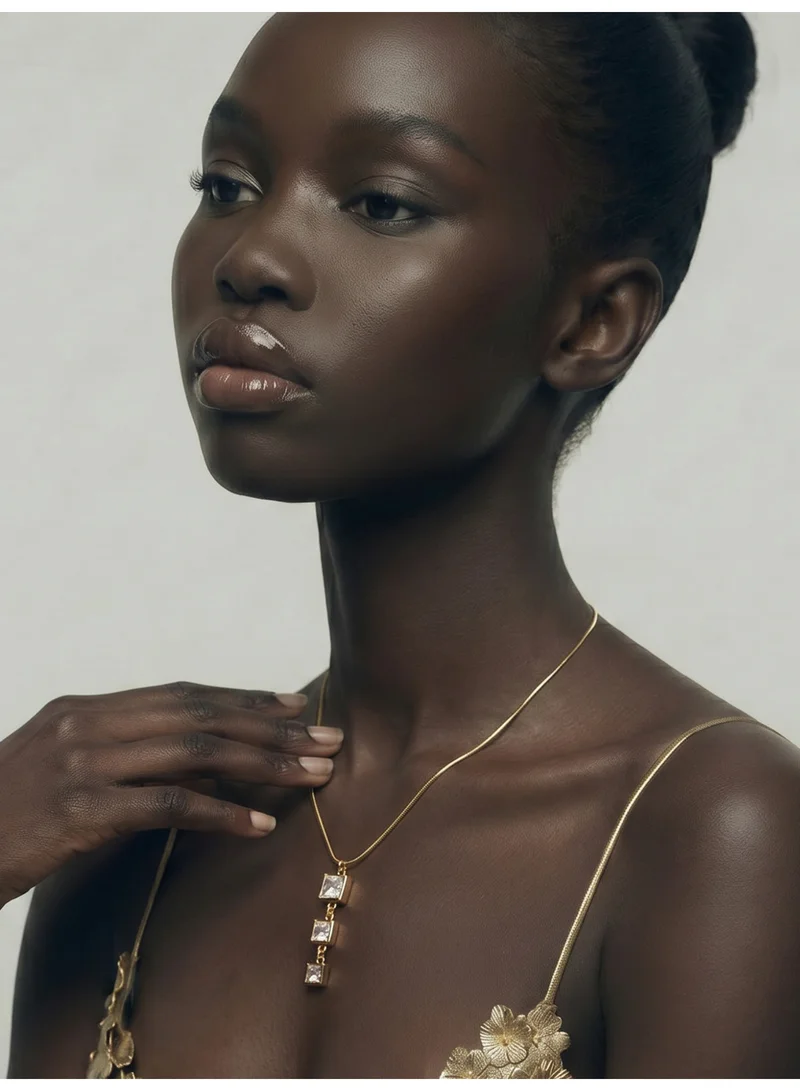بالموناس 18K Gold Tone Plated Trio Square Drop Lariat Necklace For Women - Waterproof & Anti-Tarnish