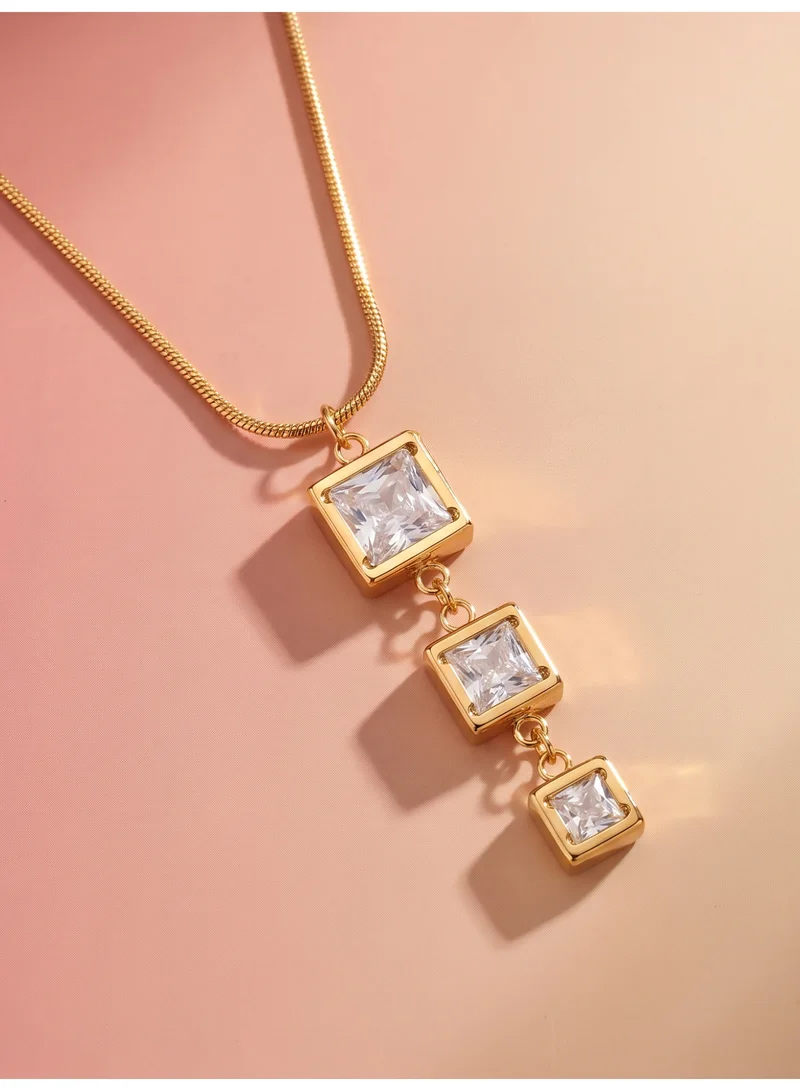 Palmonas  18K Gold Tone Plated Trio Square Drop Lariat Necklace For Women - Waterproof & Anti-Tarnish for Women | Best Price UAE