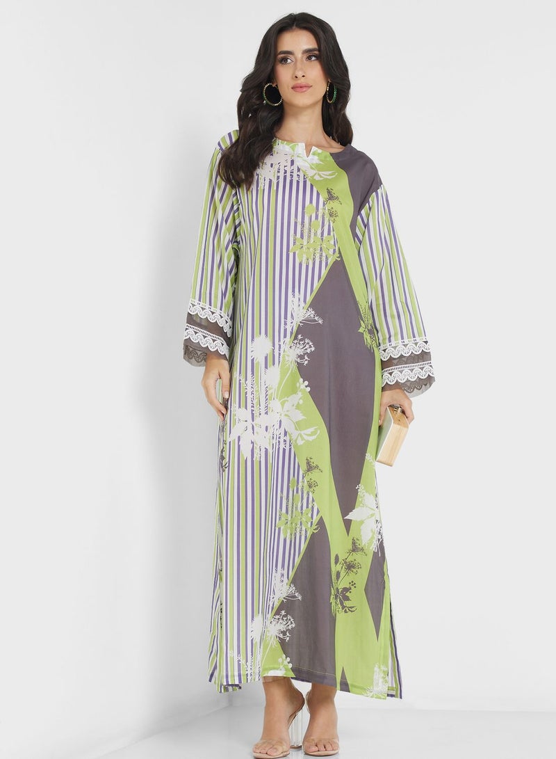 Nishat Linen Side Slit Printed Jalabiya - Image 1
