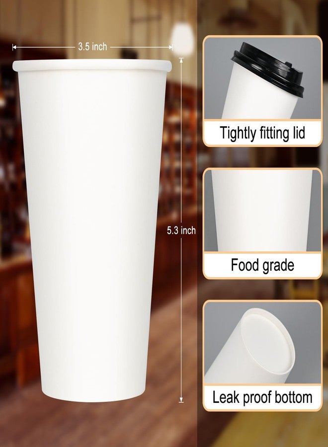 ESSENTIAL 80pcs 16oz Disposable Paper Coffee Cups with Lids, Sleeves and Labels, White Leak-Proof Coffee Cups for Hot or Cold Beverage, Suitable for Shops, Coffee Bar, Home and Office - Image 2