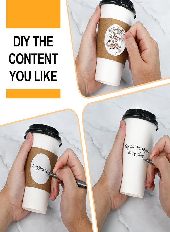 ESSENTIAL 80pcs 16oz Disposable Paper Coffee Cups with Lids, Sleeves and Labels, White Leak-Proof Coffee Cups for Hot or Cold Beverage, Suitable for Shops, Coffee Bar, Home and Office - Image 4