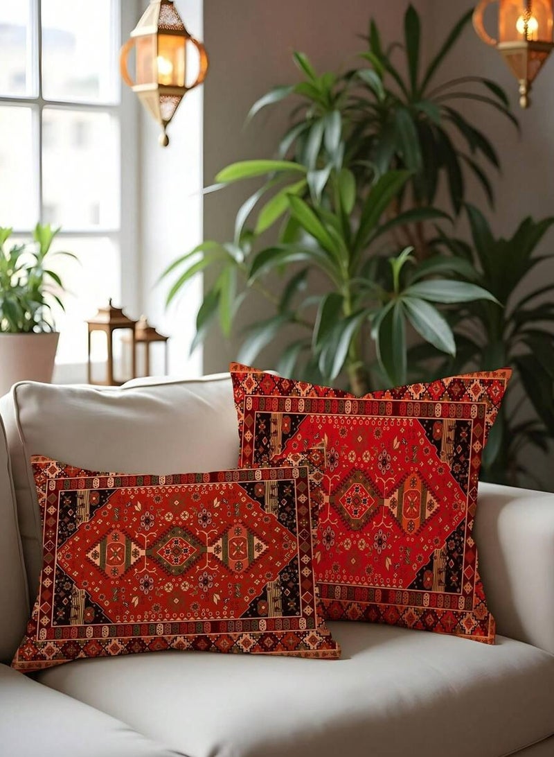 2pcs 17.7*17.7inch/45X45cm, 11.8*19.7inch/30*50cm, Bohemian Red Black Geometric Polyester Throw Pillow Covers, Bohemian Cushion Covers, Room Decor, Bedroom Decor, Sofa Decor, Pillow Insert Not Included - Image 2