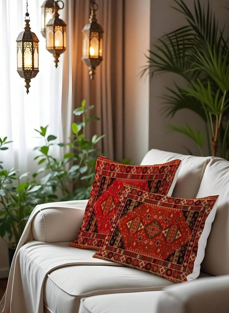 2pcs 17.7*17.7inch/45X45cm, 11.8*19.7inch/30*50cm, Bohemian Red Black Geometric Polyester Throw Pillow Covers, Bohemian Cushion Covers, Room Decor, Bedroom Decor, Sofa Decor, Pillow Insert Not Included - Image 3