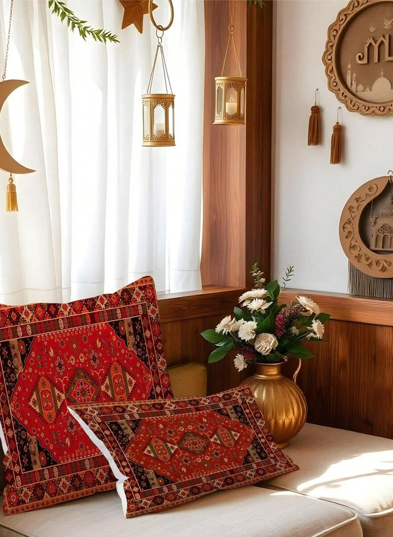 2pcs 17.7*17.7inch/45X45cm, 11.8*19.7inch/30*50cm, Bohemian Red Black Geometric Polyester Throw Pillow Covers, Bohemian Cushion Covers, Room Decor, Bedroom Decor, Sofa Decor, Pillow Insert Not Included - Image 4