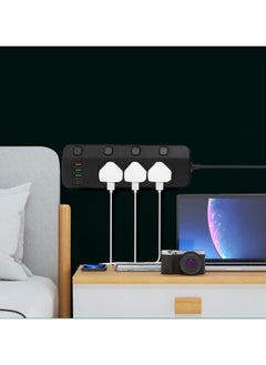 Exotic Exotic Multi-Port Power Extension With 4-Ports (1 USB-C/3 USB-A) Ultimate Home & Office Kit 2M Wire (Black)  - Image 4