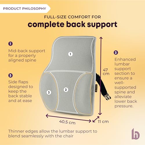 betterhood PosturePro Seat Cushion & Back Support for Office Chair Combo, Ergonomic Memory Foam Sitting Pillow, Lumbar Support Seat Cushion for Chair, Coccyx Cushion for Tailbone Pain Relief (Grey) - Image 4