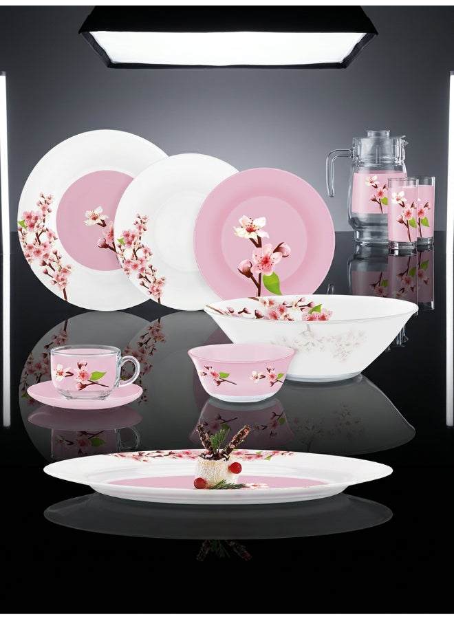 Luminarc طقم عشاء لومينارك أمبي روز غاردن 46 قطعة يتضمن 6 أطباق عشاء 26 سم، 6 أطباق شوربة 20 سم، 6 أطباق حلوى 20.5 سم، 6 سلطانيات 12 سم، 1 وعاء سلطة 27 سم، 1 طبق بيضاوي 33 سم، 6 أكواب 22 مل، 6 صحون 14 سم، 6 أكواب 27 مل، إبريق سعة 1.6 لتر مع غطاء، زجاج مقسى عالي الجودة، مقاوم للكسر، آمن للاستخدام في الميكروويف. - Image 5