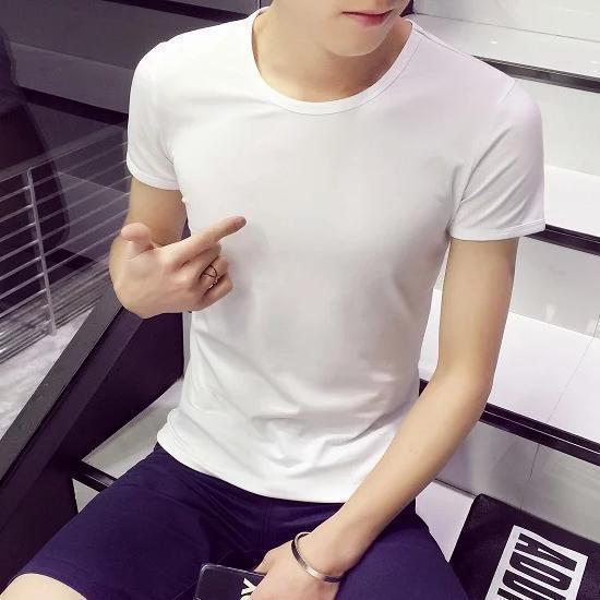 Breathable Linen Shirt Mens Short-sleeved Slim-fit Top Summer Thin Lapel Cotton Linen Casual White Shirt for Youth white round neck 