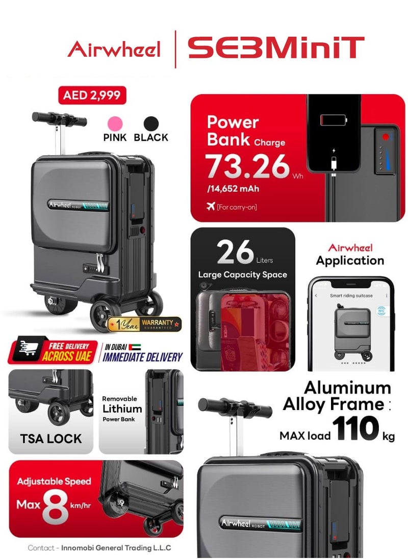 Airwheel - Airwheel SE3MiniT - Electric Luggage Scooter - Black | Potable Riding Suitcase with Removable Battery, Airwheel Luggage | Official Dealer in UAE - Image 1