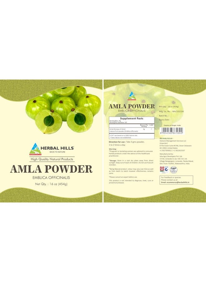 HERBAL HILLS Amla Powder 454 Gms Indian Gooseberry Emblica Officinalis Rich In Antioxidant (16 Ounce Pack Of 1)  - Image 3