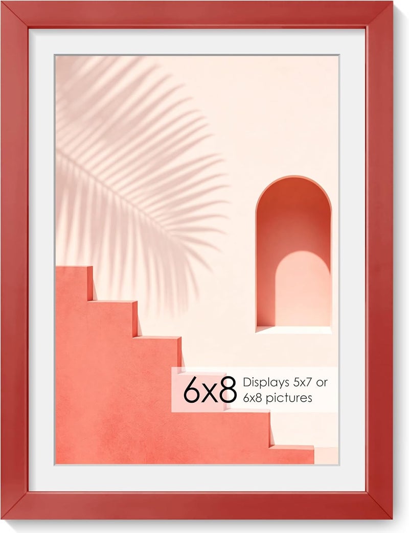 Fun Memories إطار صور معدني 6x8 من ذكريات ممتعة - إطارات صور ألومنيوم 6x8 مع حشوة قابلة للإزالة مقاس 5x7 - مثالي للعرض على الحائط أو الطاولة - يتضمن ملحقات تعليق وخطاف حائط (أحمر، عبوة واحدة) - Image 1