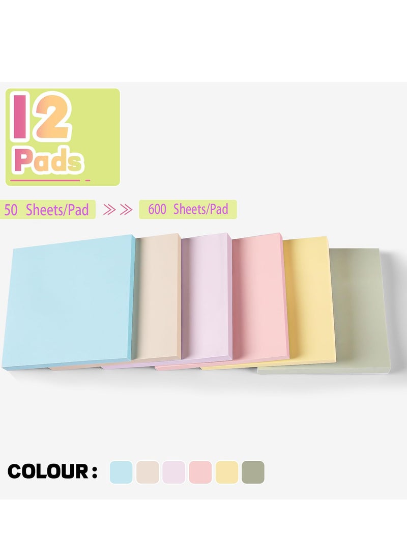 ZERIFAM Sticky Notes - 12pads Post It Notes, 600 Sheets Total, 3''x3'' Colors Sticky Note, Used For Office, School Supplies, Notebooks, Planning Matters.