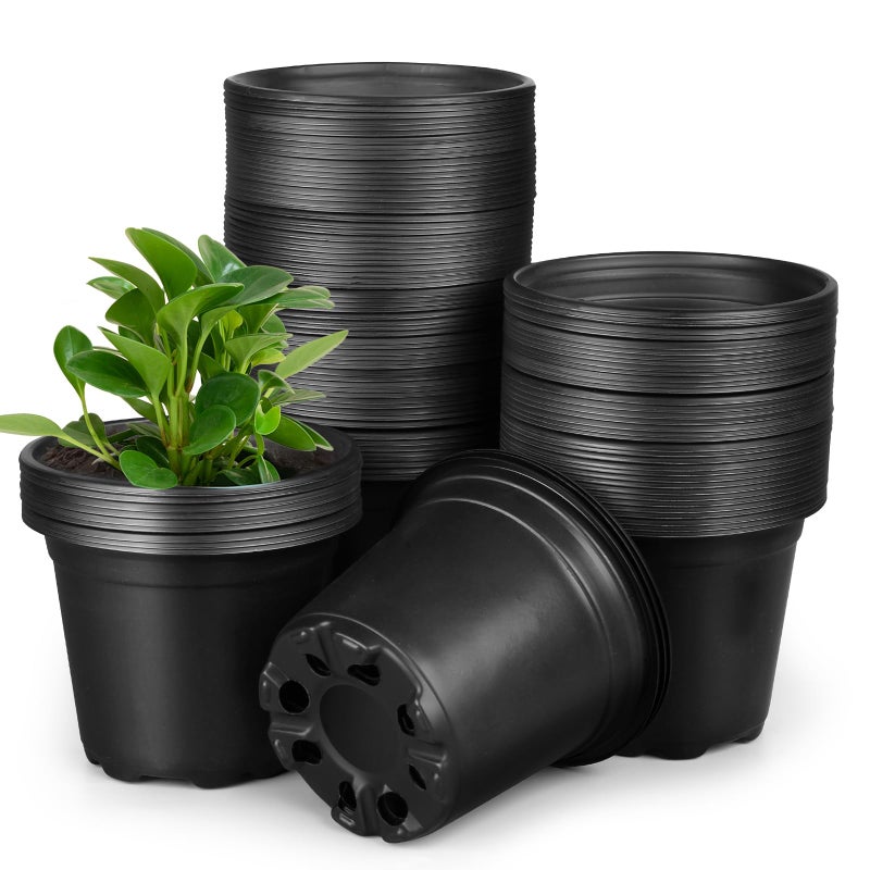 HQAUT 4 Inch Nursery Pots, 110 Packs Plastic Plant Pot with Drainage Hole, Seedling Starter Pots for Succulents (4 Inch) - Image 1