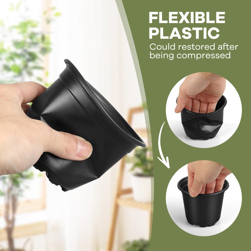 HQAUT 4 Inch Nursery Pots, 110 Packs Plastic Plant Pot with Drainage Hole, Seedling Starter Pots for Succulents (4 Inch) - Image 3