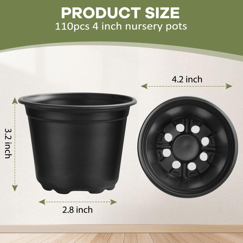 HQAUT 4 Inch Nursery Pots, 110 Packs Plastic Plant Pot with Drainage Hole, Seedling Starter Pots for Succulents (4 Inch) - Image 2