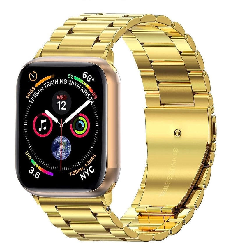 FOLX FMS1210 Metal Stainless Steel Milanese Magnetic Straps / Heavy Chain Bands Compatible With Apple iWatch Band For Men Women Unisex, Replacement Straps 49mm 45mm 44mm 42mm 41mmm 40mm 38mm For iWatch Series Ultra/8/7/6/5/4/3/2/1/SE/SE2【 👉 Only Strap For Apple iWatch ⌚ Watch NOT Included 】 (38MM 40MM 41MM, GOLD [ HEAVY CHAIN ]) - Image 1