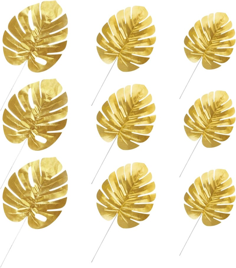 CCINEE Trendy budget practical design 24PCS Golden Artificial Palm Leaves, 3 Sizes Faux Monstera Leaves Simulation Safari Leaves with Stems for Home Hawaiian Luau Party Jungle Beach Theme Party Decoration All-scene compatible build - Image 4