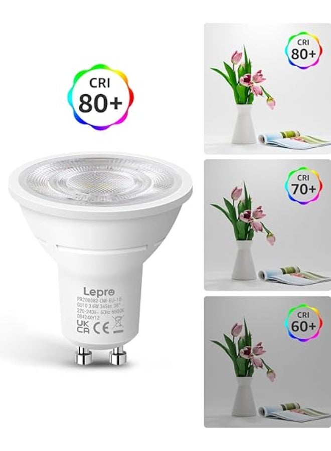 Lepro GU10 LED Bulbs, Daylight White 6500K, 38° Narrow Beam Spot Light, 4W 345lm Energy Saving Light Bulbs, 50W Halogen Spotlight Equivalent, No Flickering, Non-dimmable, Pack of 10 - Image 2