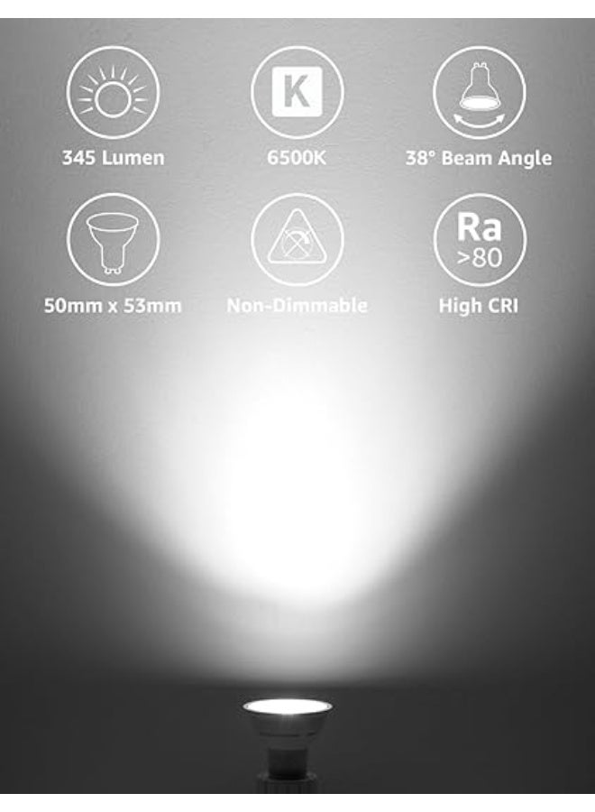 Lepro GU10 LED Bulbs, Daylight White 6500K, 38° Narrow Beam Spot Light, 4W 345lm Energy Saving Light Bulbs, 50W Halogen Spotlight Equivalent, No Flickering, Non-dimmable, Pack of 10 - Image 5