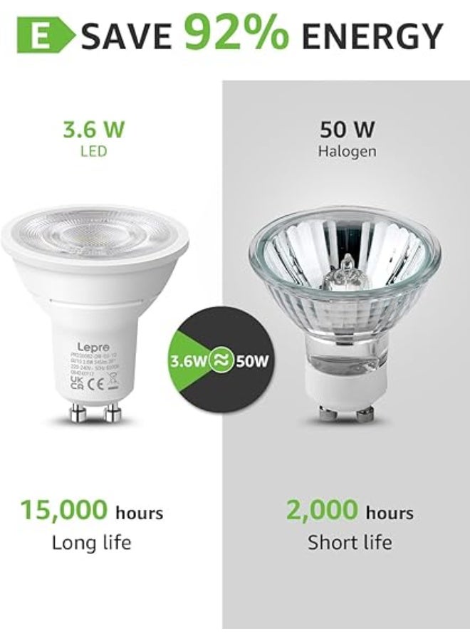 Lepro GU10 LED Bulbs, Daylight White 6500K, 38° Narrow Beam Spot Light, 4W 345lm Energy Saving Light Bulbs, 50W Halogen Spotlight Equivalent, No Flickering, Non-dimmable, Pack of 10 - Image 4