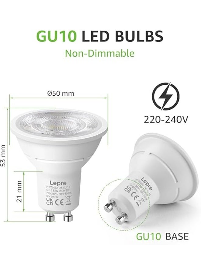 Lepro GU10 LED Bulbs, Daylight White 6500K, 38° Narrow Beam Spot Light, 4W 345lm Energy Saving Light Bulbs, 50W Halogen Spotlight Equivalent, No Flickering, Non-dimmable, Pack of 10 - Image 3