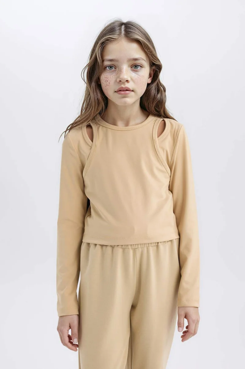 ديفاكتو Girl Slim Fit Crew Neck Corduroy Camisole T-Shirt