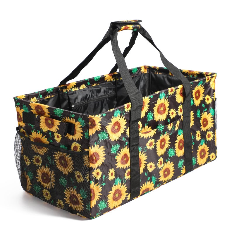 Joyfol Day Extra Large Utility Tote Bag, Reusable Grocery Bags Foldable, Upgraded Metal Frame, With Sturdy Handles Reinforced Bottom Heavy Duty Oxford Fabric Moving Shopping Bags, Sunflower - Image 1