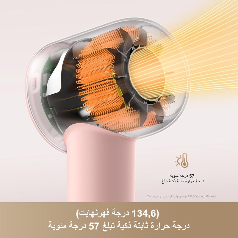 Dreame Hair Gleam Hair Dryer, Fast High Speed Motor with 110,000 rpm, 65 m/s Airflow, 330 g, 200 Million Negative Ions, Temperature and Air Flow Control, Pink - Image 5