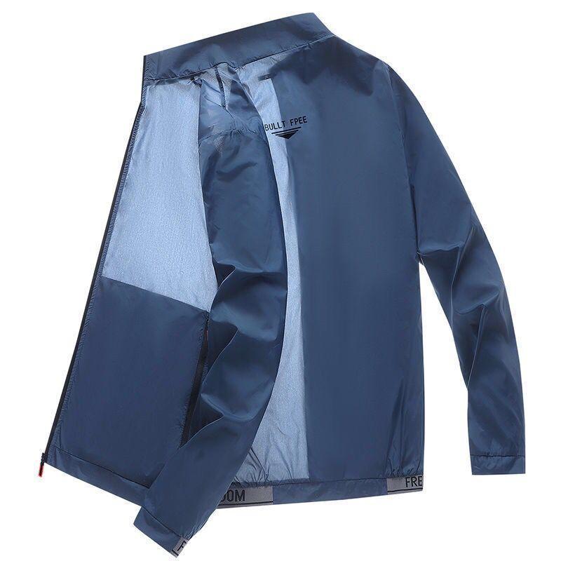 Sun Protection Clothing Mens Summer Thin Breathable Ice Silk Jacket Lightweight Jacket Fishing Sun Protection Clothing Outer Wear Long Sleeve Skin Clothing 2087 [Blue]] 