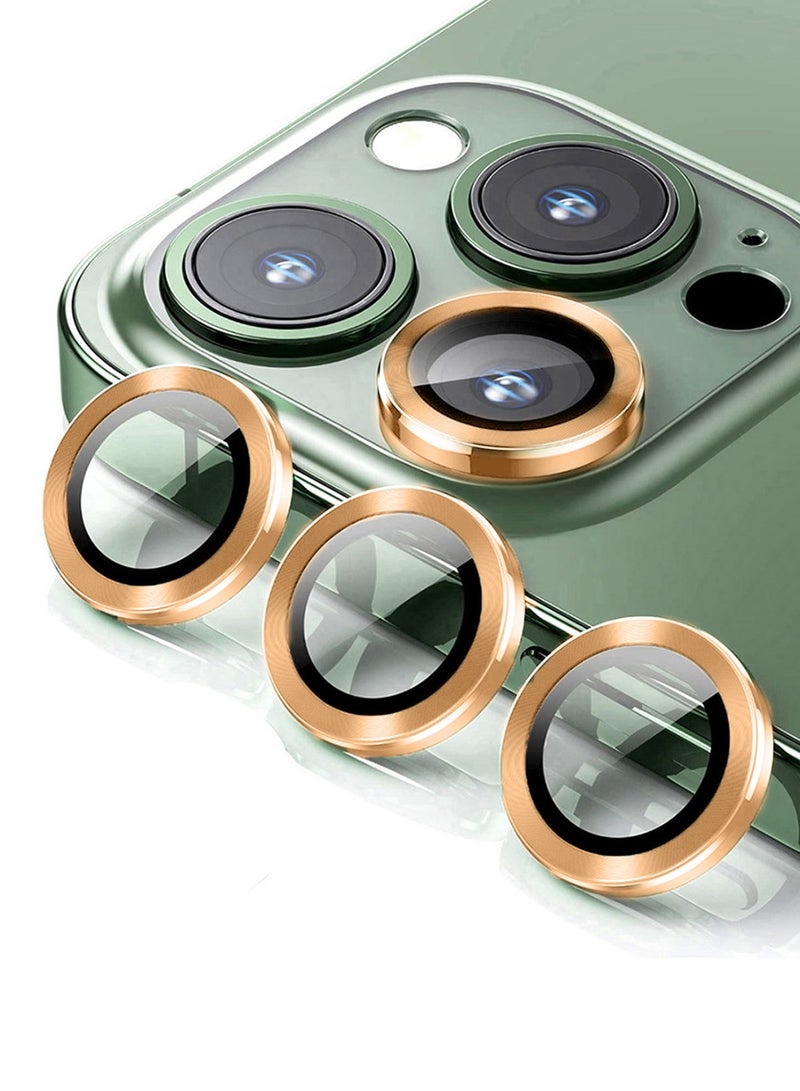 دبليو تيك ابل ايفون 16 برو / ايفون 16 برو ماكس 2024 بريميوم سبيكة حلقة كاميرا عدسة واقي من الزجاج المقسى درع حماية - شفاف / ذهبي - Image 1