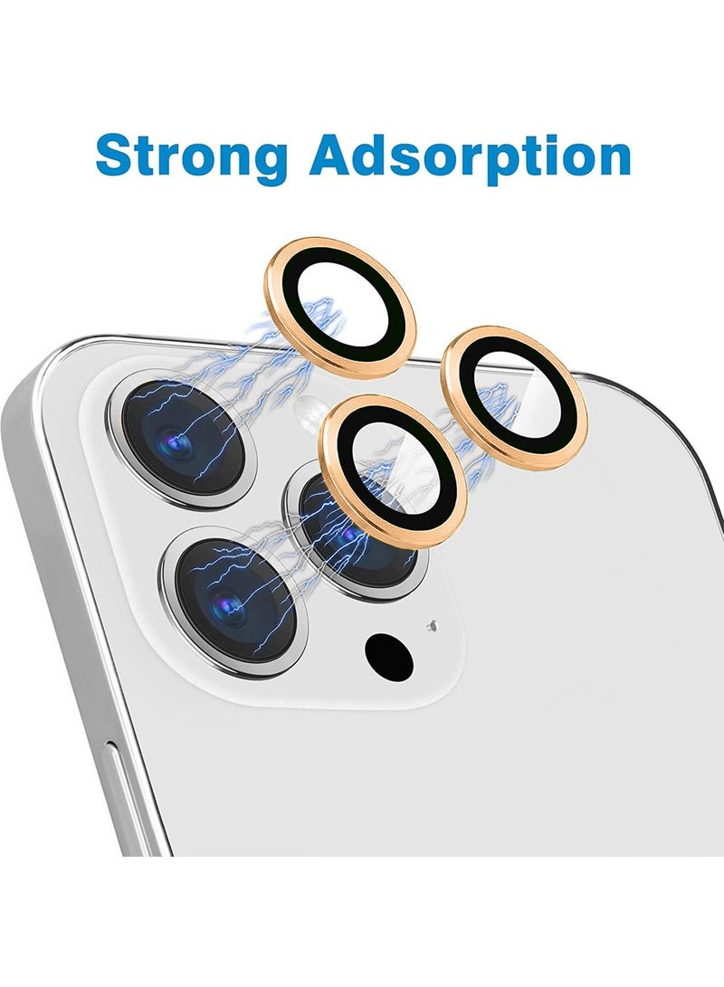 دبليو تيك ابل ايفون 16 برو / ايفون 16 برو ماكس 2024 بريميوم سبيكة حلقة كاميرا عدسة واقي من الزجاج المقسى درع حماية - شفاف / ذهبي - Image 3