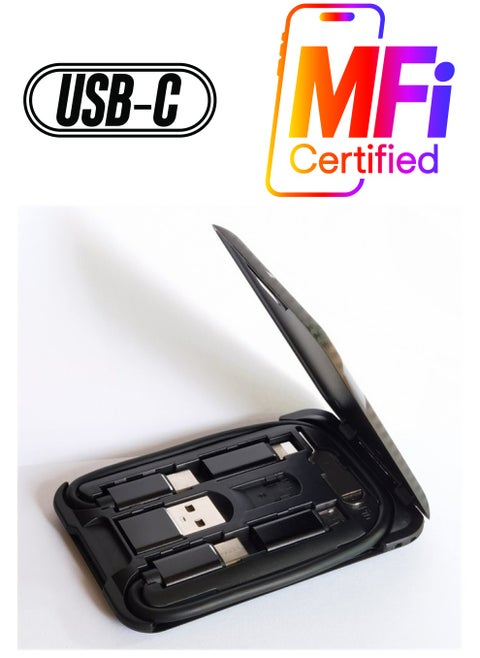 USB Type C to C Charging and Data Transfer Cable with 3 USB Adapters Combination Set in Credit-Card Size Case