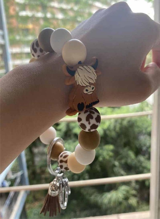 Lemua Cow Silicone Keychain Wristlet Cow Gifts for Women Girls Keychain Bracelet - Image 3