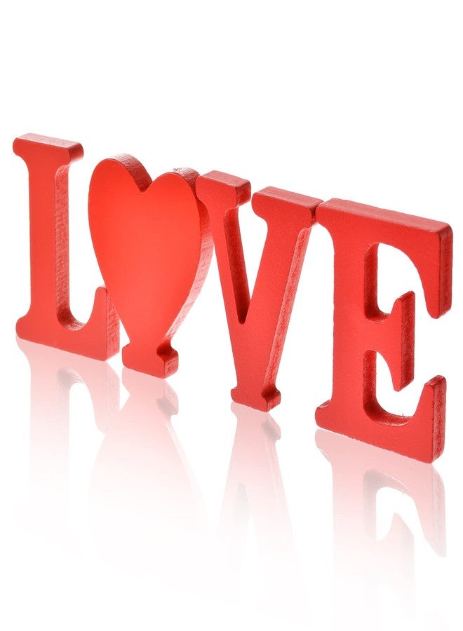 MixTeach Love Wooden Sign Home Decor Freestanding Love Letter Table Centerpiece Love Word Table Top Sign Wood Block Cutout Signs for Wedding Valentine's Day Decor (Red) - Image 1