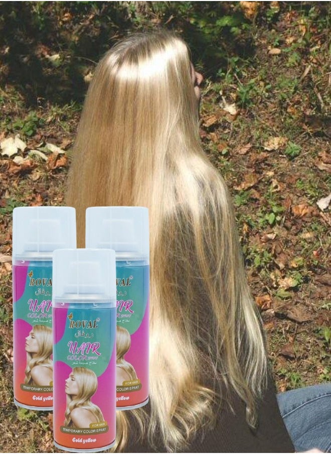 ROVAL 3 Pieces Hair Colour Spray Gold Yellow  - Image 1