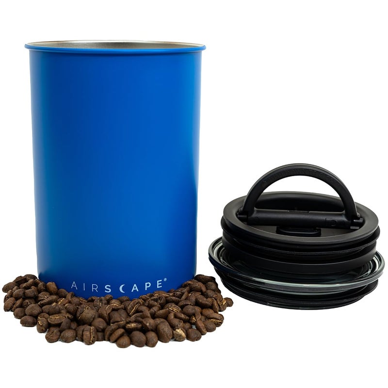 Planetary Design Airscape Stainless Steel Coffee Canister | Food Storage Container | US Patented Airtight Lid | Push Out Excess Air Preserve Food Freshness (Medium, Matte Blue) - Image 1