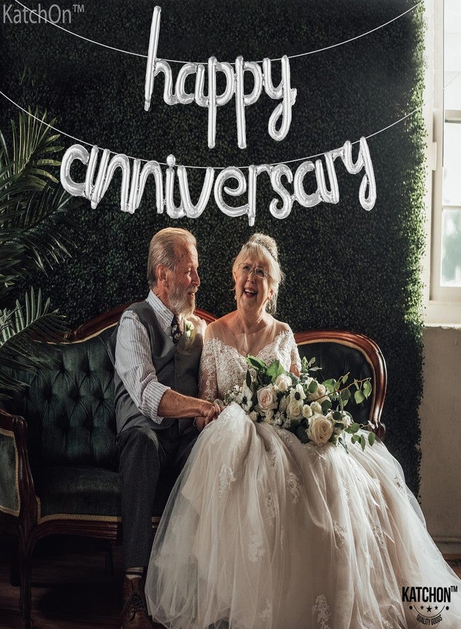 كاتشون بالونات كاتش أون للاحتفال بالذكرى السنوية - فضية مقاس 16 بوصة | لافتة للزينة | بالون بخط أنيق لتزيين الحفلات - Image 3