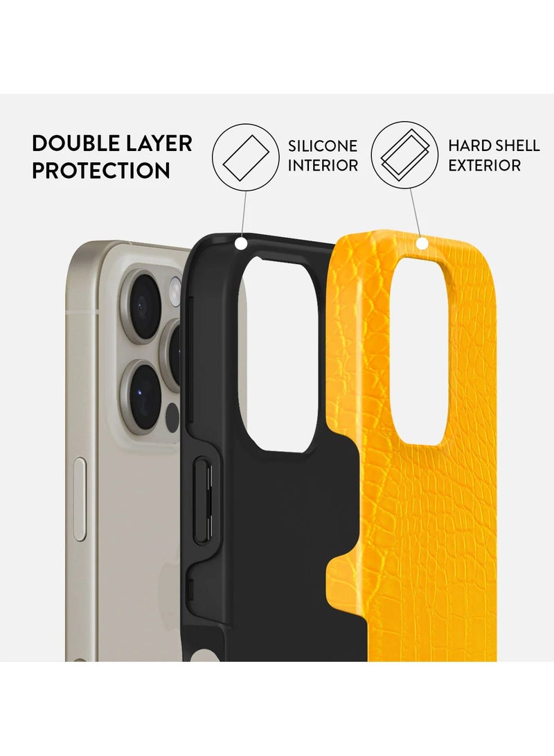 بورجا جراب آيفون  برو ماكس، غلاف صلب قطعتين + داخل ، امتصاص الصدمات، وصول كامل للمنافذ، حافة مرتفعة لحماية الشاشة والكاميرا، طباعة عالية الجودة لا تتلاشى، أصفر كناري - Image 2