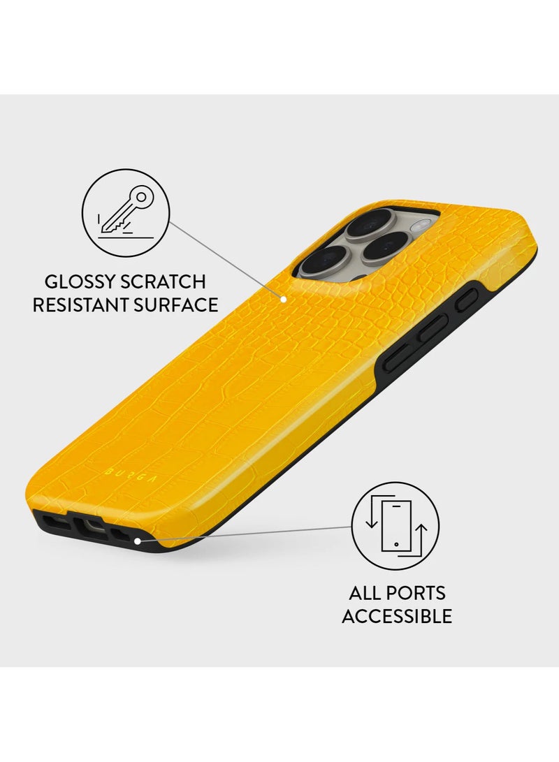 بورجا جراب آيفون  برو ماكس، غلاف صلب قطعتين + داخل ، امتصاص الصدمات، وصول كامل للمنافذ، حافة مرتفعة لحماية الشاشة والكاميرا، طباعة عالية الجودة لا تتلاشى، أصفر كناري - Image 3