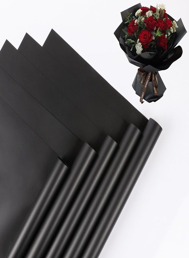 NESCCI 20 Sheet Flower Wrapping Paper - Waterproof Floral Bouquet Wrapping Paper, Florist Supplies Packaging Paper for Wedding Birthday Gift DIY (Misty Black) - Image 1