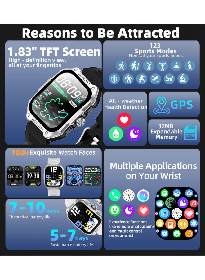 RollsTimi  2025 New Men's Bluetooth Sports Smart Watch, 370mAh Ultra-Long Battery Life, GPS & Multiple Sports Modes, Sports and Sleep Monitoring, 1.83-Inch Full-Screen Touch,Smart Searable Watch RT G18 - Image 4