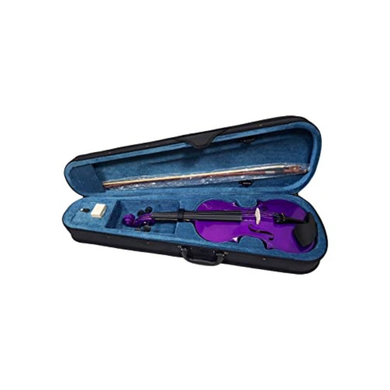 Violin Full Package Coloured Full Size with Hardcase, Rosin and Bow Purple - Image 4