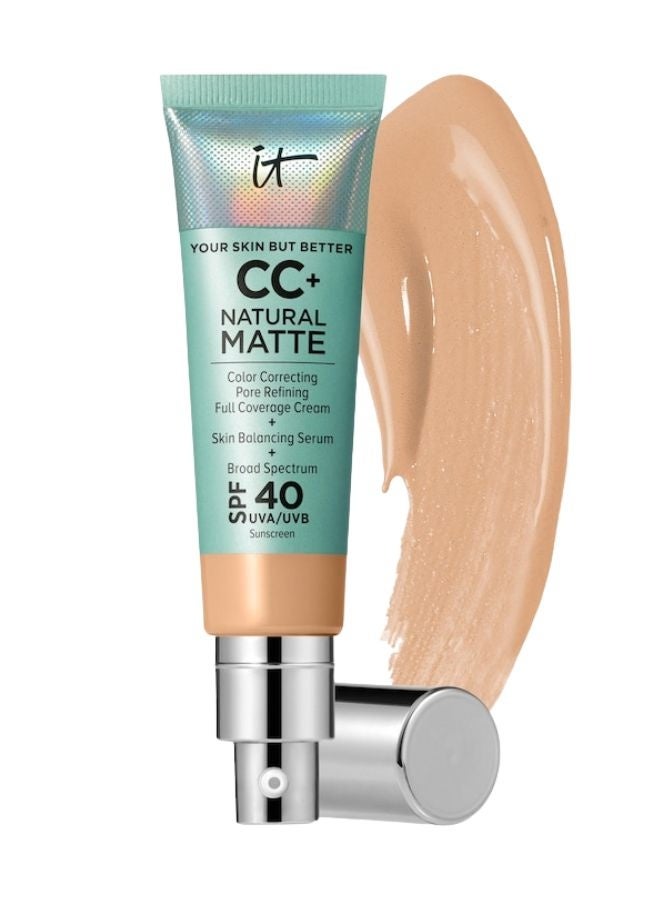 آي كوزمتيكس كريم أساس IT Cosmetics CC+ طبيعي غير لامع مع عامل حماية من الشمس SPF 40، درجة متوسطة - تغطية كاملة، مكياج وواقي من الشمس، 32 مل - Image 1