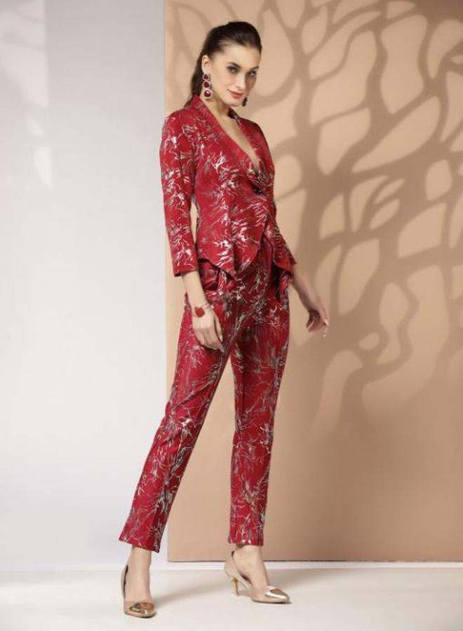Kassually Kassually Foil Print Regular Fit Blazer and Tapered Pants Co-Ords  - Image 1