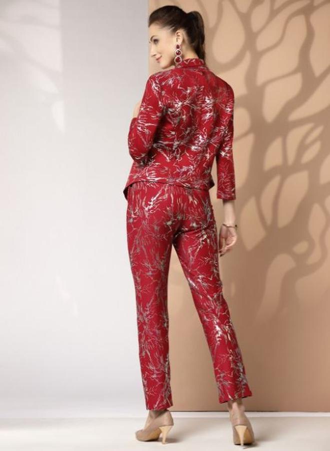 Kassually Kassually Foil Print Regular Fit Blazer and Tapered Pants Co-Ords  - Image 3