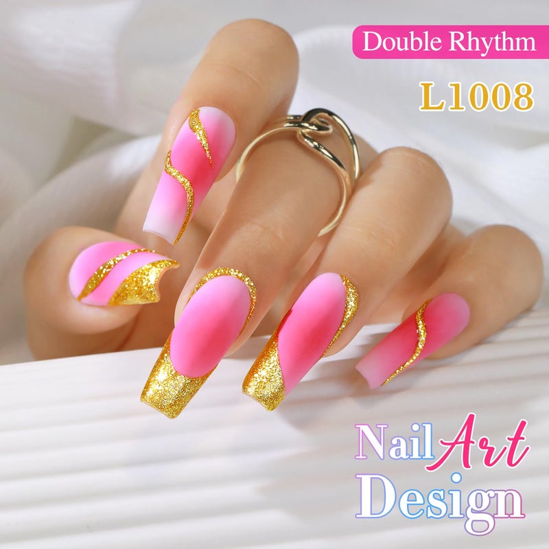 Double Rhythm 15 Ml Metallic Gel Liner Nail Art Gel Bronze Mirror Chrome Painted Drawing Stripper 3D Effect Gel Polish (Glitter Yellow Gold-L1008) - Image 4