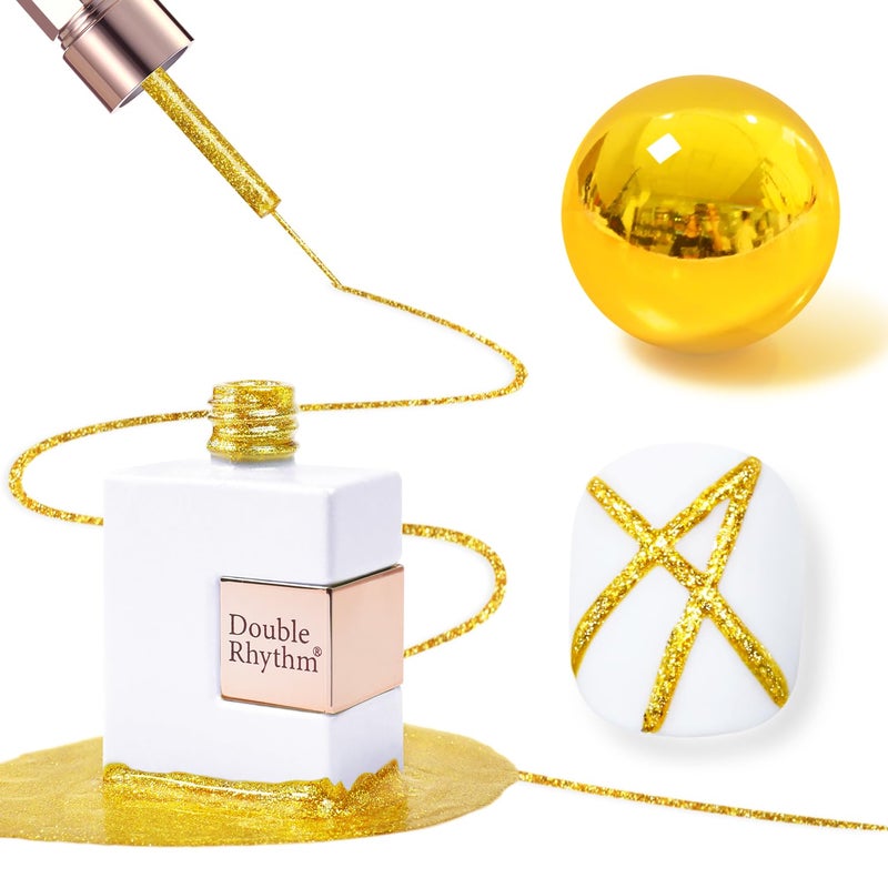 Double Rhythm 15 Ml Metallic Gel Liner Nail Art Gel Bronze Mirror Chrome Painted Drawing Stripper 3D Effect Gel Polish (Glitter Yellow Gold-L1008) - Image 1