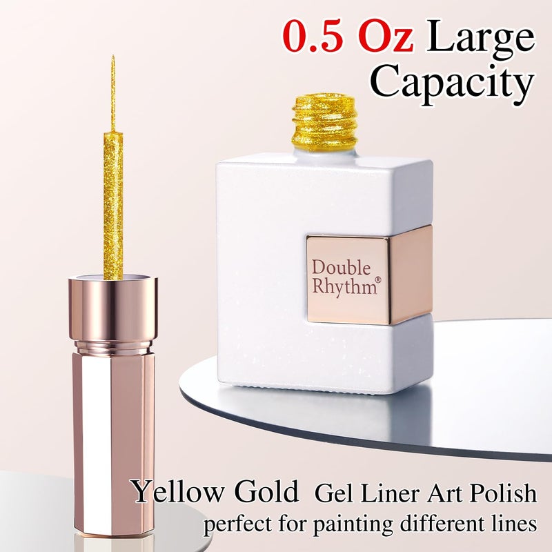 Double Rhythm 15 Ml Metallic Gel Liner Nail Art Gel Bronze Mirror Chrome Painted Drawing Stripper 3D Effect Gel Polish (Glitter Yellow Gold-L1008) - Image 5